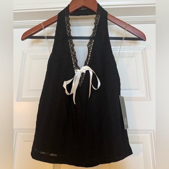 wild fable Tops - Wild Fable Black Lace Halter Top with White Bow